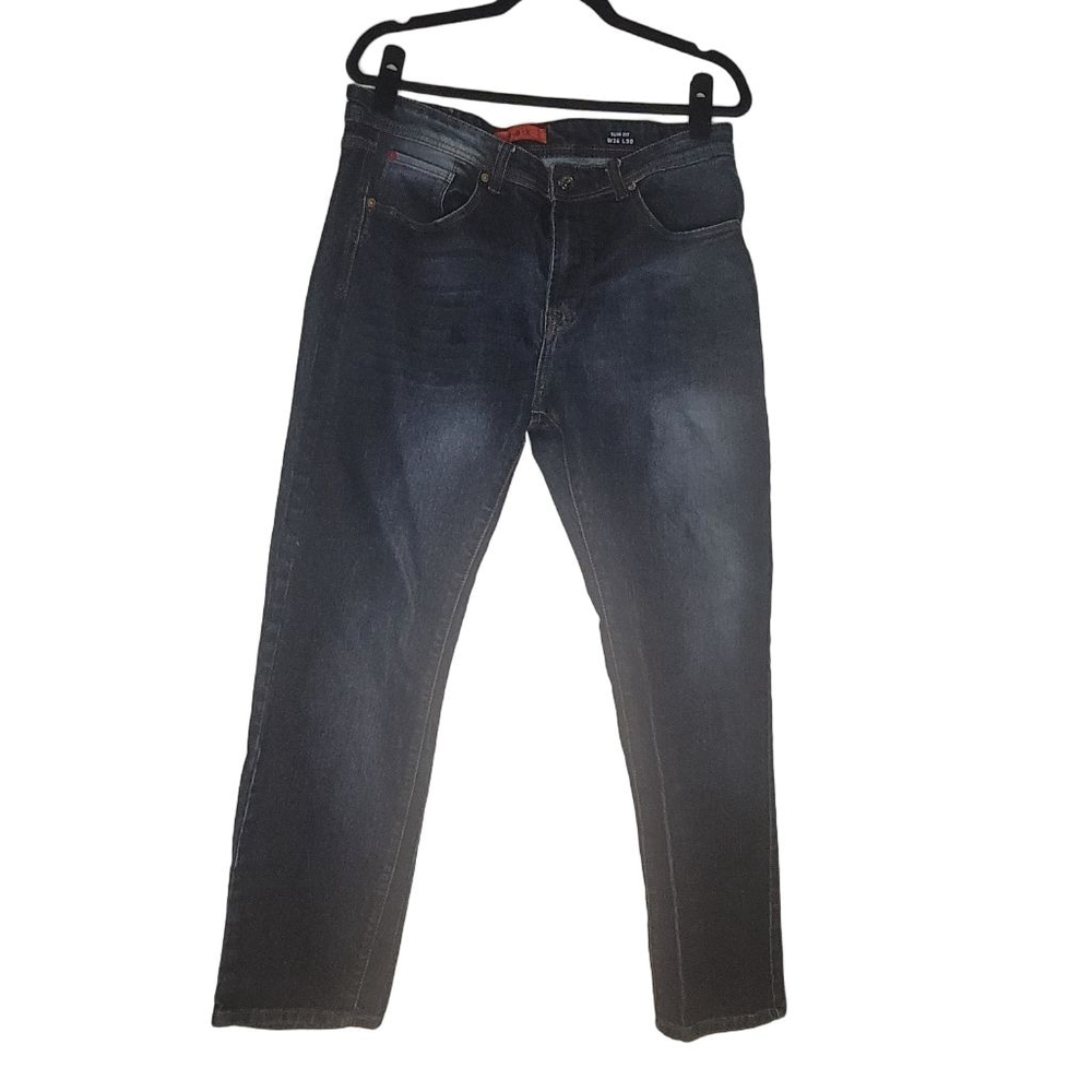 Men's Mbx Slim Fit Jeans Waist 34 Dark Blue with Yellow Stitching
